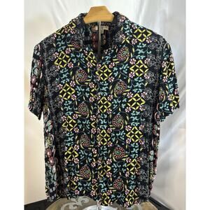 Earthbound Trading Co Boho Floral Button Shirt Black Viscose Medium Unisex